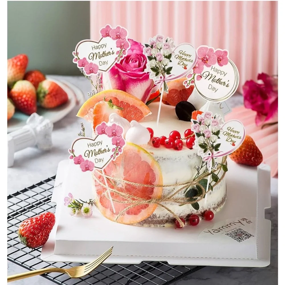 Charming Pink Floral Mother's Day Cake Topper Set